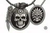Aztec necklace skull surrounded tattoo design idea