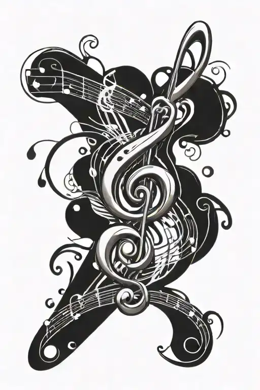 Treble clef intertwined bass clef intertwined Music note all arranged to look like a semicolon tattoo design idea