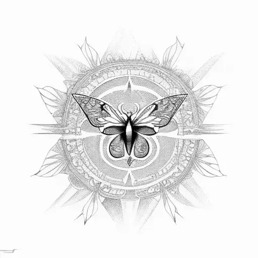 cross with rising sun behind it, and butterflies flying around it tattoo design idea