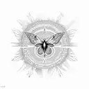 cross with rising sun behind it, and butterflies flying around it tattoo design idea