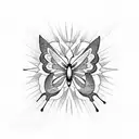 cross with rising sun behind it, and butterflies flying around it tattoo design idea