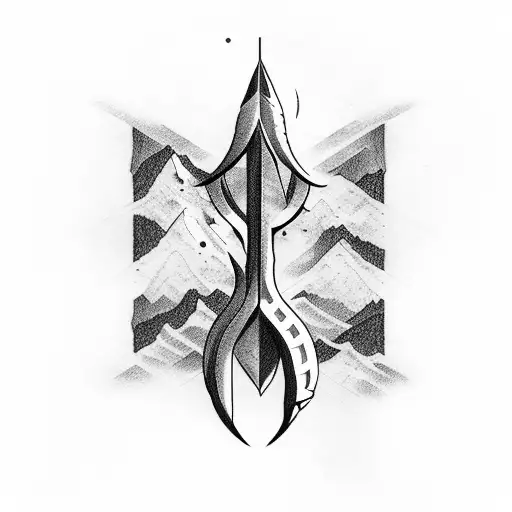 arrow, mountain, fire, cross, laurel tattoo design idea