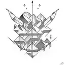 arrow, mountain, fire, cross, laurel tattoo design idea