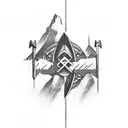 arrow, mountain, fire, cross, laurel tattoo design idea