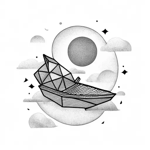 Origami boat and moon  tattoo design idea