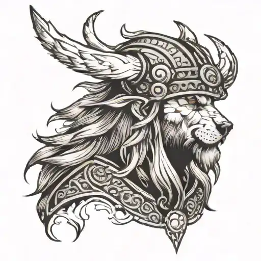 viking with wolf head dress tattoo design idea