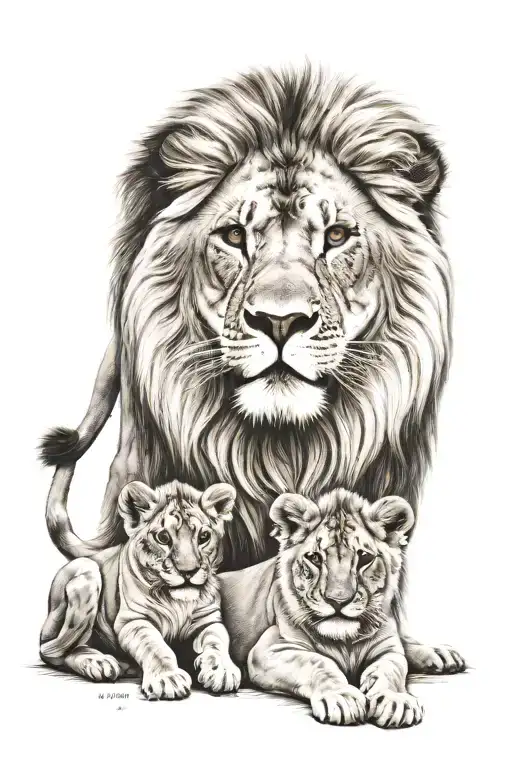 lion family posing tattoo design idea