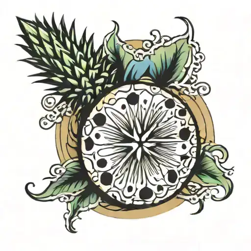 broken sand dollar water pineapple tattoo design idea