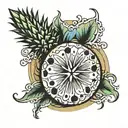 broken sand dollar water pineapple tattoo design idea