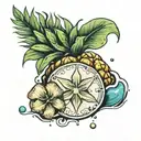 broken sand dollar water pineapple tattoo design idea