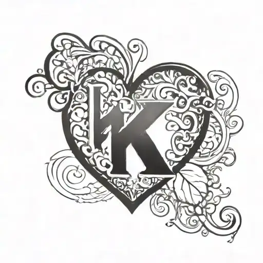 letter k y and heart tattoo design idea