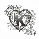 letter k y and heart tattoo design idea