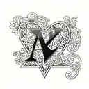 letter k y and heart tattoo design idea