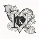 letter k y and heart tattoo design idea