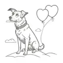 A Belgian Shorthaired Sheepdog tied to 3 heart shaped balloons floating in the sky tattoo design idea