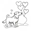 A Belgian Shorthaired Sheepdog tied to 3 heart shaped balloons floating in the sky tattoo design idea