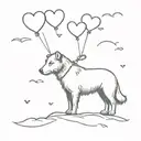 A Belgian Shorthaired Sheepdog tied to 3 heart shaped balloons floating in the sky tattoo design idea