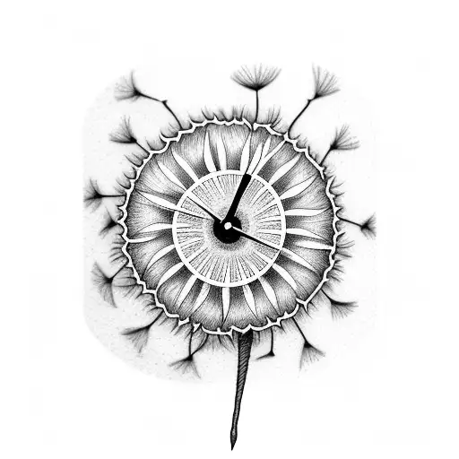flower and dandelion wrapped around wrist and clock tattoo design idea