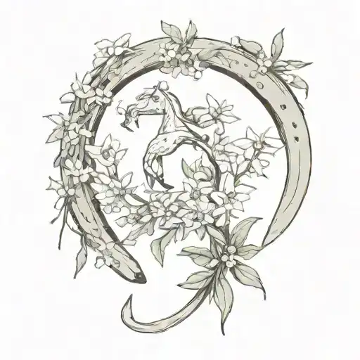 horse shoe and wild flowers intertwined tattoo design idea