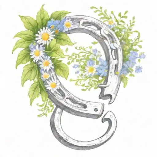 horse shoe and wild flowers intertwined tattoo design idea