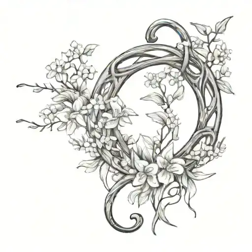 horse shoe and wild flowers intertwined tattoo design idea