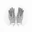 Two hands clasped together, one with a welding glove and the other with a delicate lace glove tattoo design idea