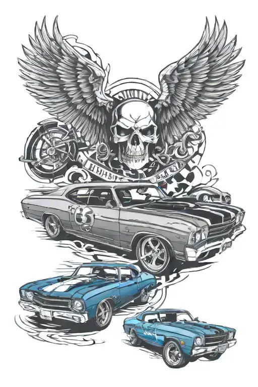 70 Chevy Chevelle ss and a Harley Davison tattoo design idea