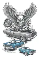 70 Chevy Chevelle ss and a Harley Davison tattoo design idea