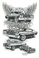 70 Chevy Chevelle ss and a Harley Davison tattoo design idea