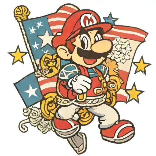paper mario holding an american flag tattoo design idea