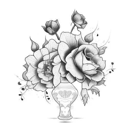 Broken vase with flowers tattoo design idea