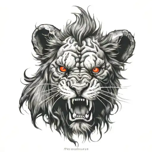 demon lion eating my heart   tattoo design idea