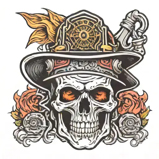 head half firefighter and half skull  tattoo design idea