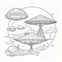 Rick and Morty beside a UFO tattoo design idea