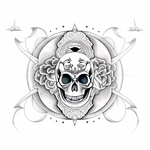 Moon with skull tattoo design idea