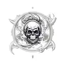 Moon with skull tattoo design idea