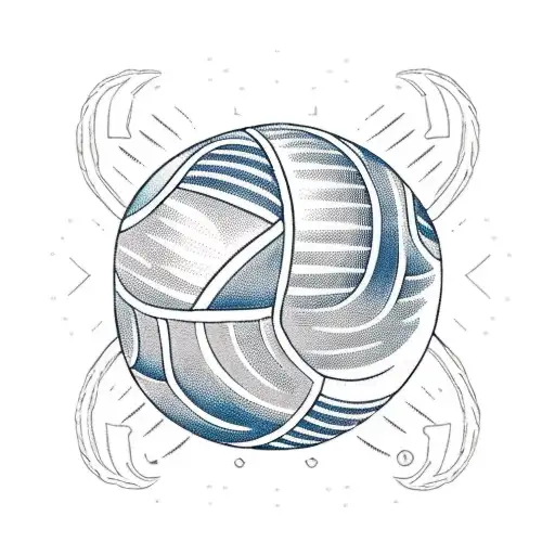 A volleyball player diving to save the ball, with a blackwork pattern representing the client's four siblings in the background tattoo design idea