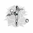 A volleyball player diving to save the ball, with a blackwork pattern representing the client's four siblings in the background tattoo design idea