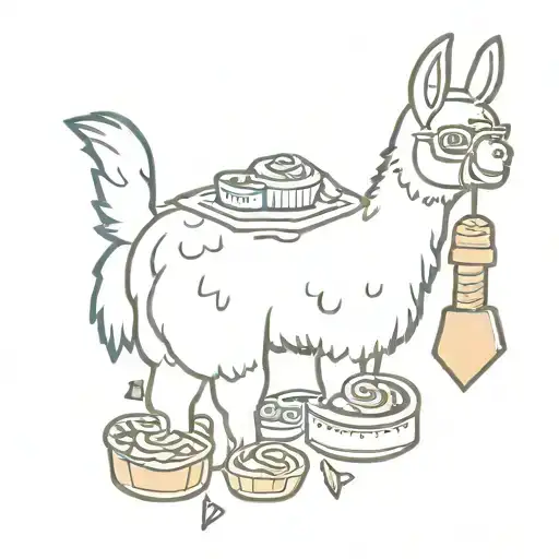 Llama with toy hammer and a pastel de nata tattoo design idea