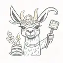 Llama with toy hammer and a pastel de nata tattoo design idea