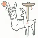 Llama face with toy hammer to one side and a pastel de nata in the other tattoo design idea