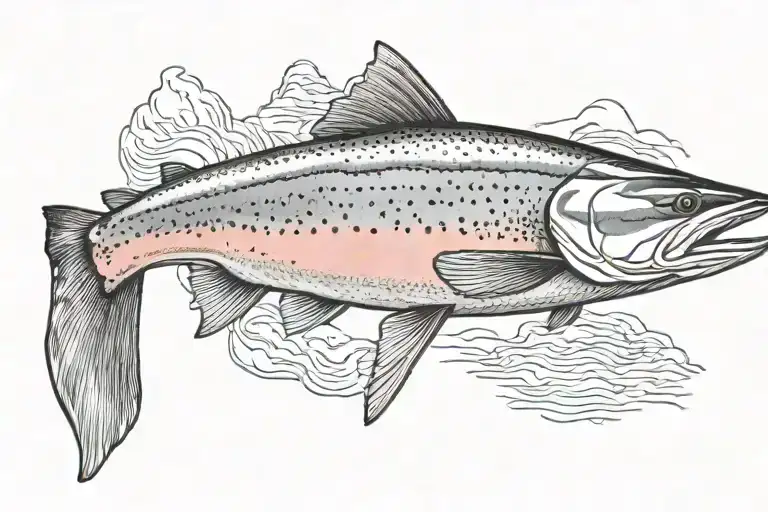 Salmon with Mount Rainier tattoo design idea