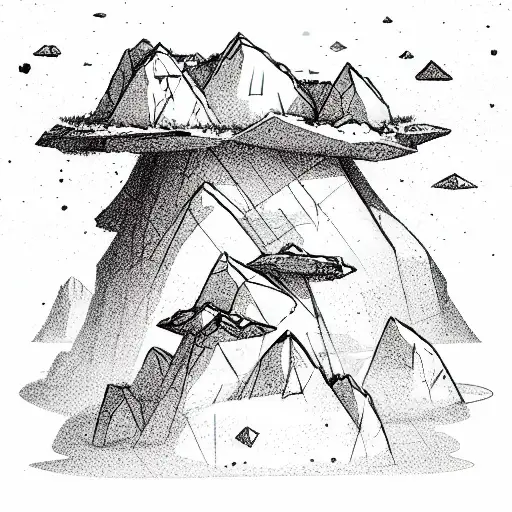 floating island with falling rocks tattoo design idea