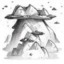 floating island with falling rocks tattoo design idea