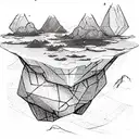 floating island with falling rocks tattoo design idea