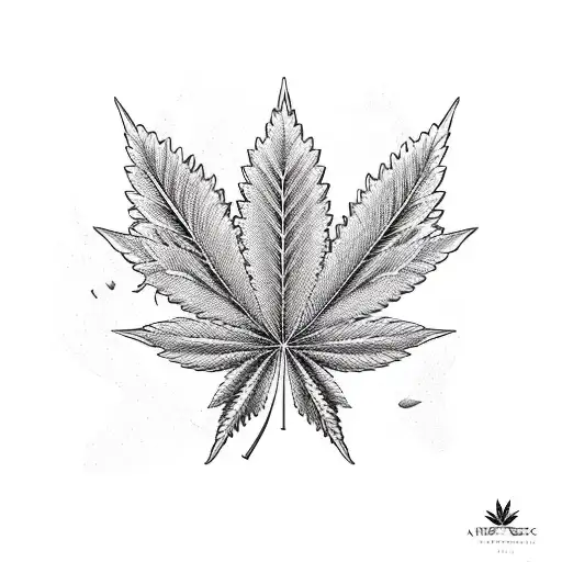 A cannabis leaf intertwined with musical notes and travel symbols tattoo design idea