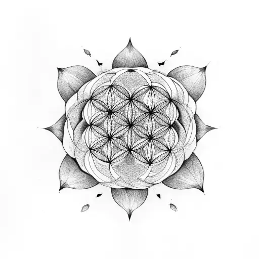 Flower of life mixed surrounded by birth flowers for morning glory and daffodils tattoo design idea