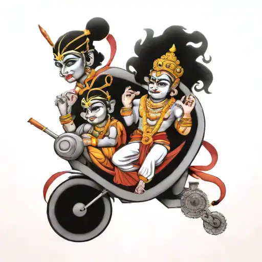 Krishna arjun hanuman chariot tattoo design idea