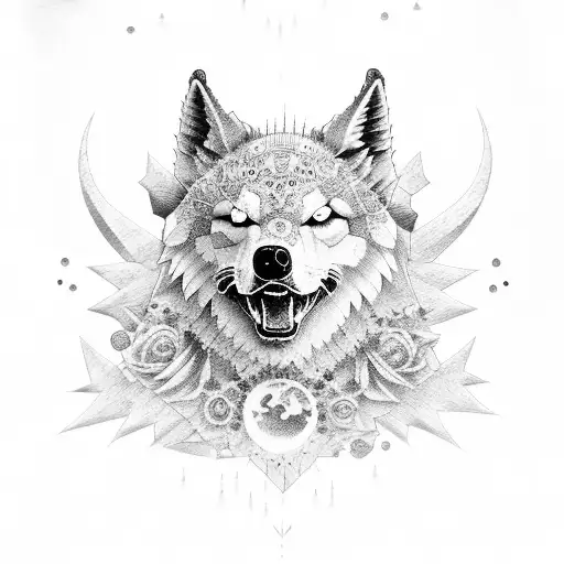 lobo con luna tattoo design idea