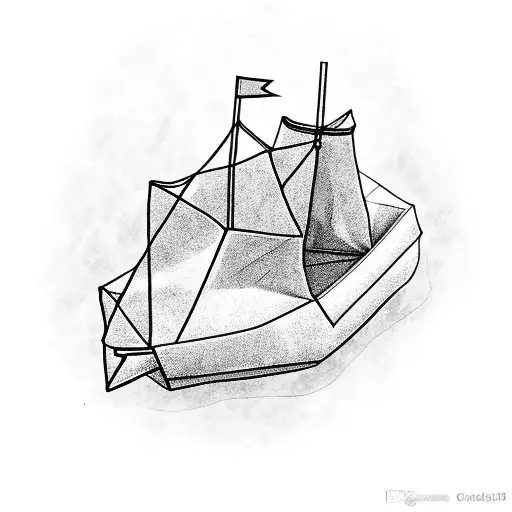 origami boat with a rose on the side tattoo design idea